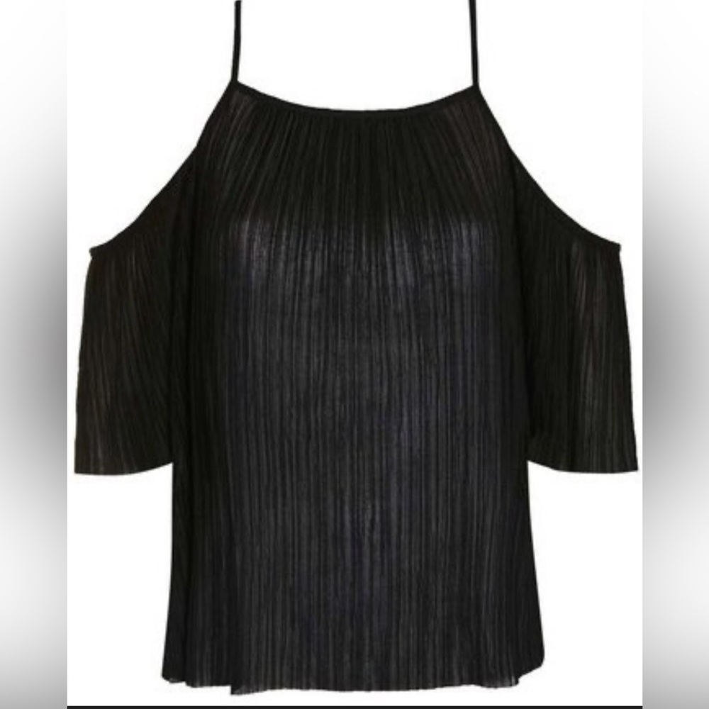 Merite Pleated Black Top Cutout Shoulder Medium Minimal Chic I M